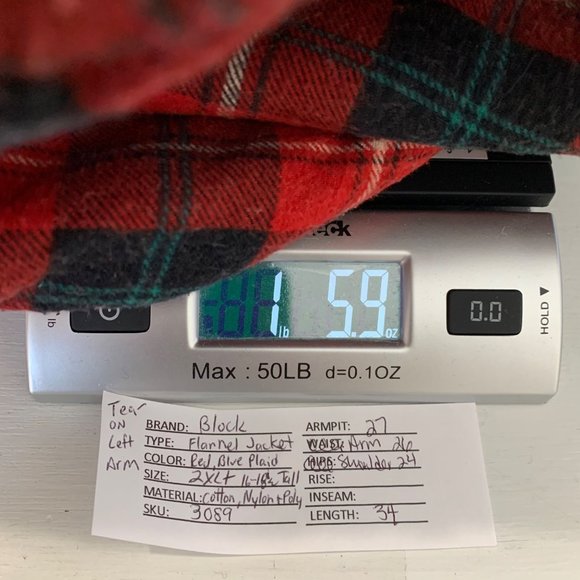 Blocks Sportwear Flannel Jacket 2XLT Red Green Plaid Filled Pockets Snap Pearl - Picture 10 of 11